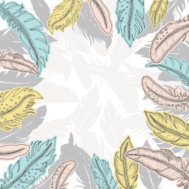 Pastel Tüyleri Vektör Çerçevesi arkaplanı