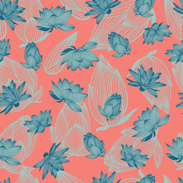 Flores Agua Azul Vector Patrón Sin Costura — Vector de stock