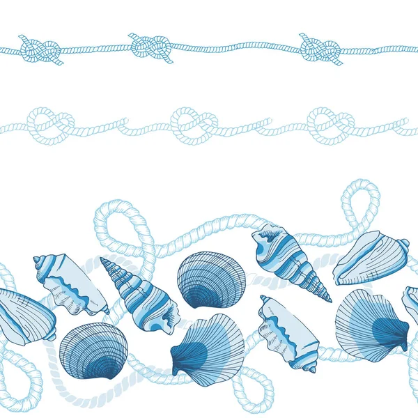 Deniz kabukları ve Halat Denizci Vektörü Kusursuz Yatay Kenarlar Ayarlandı