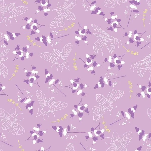 Lavender Flowers Spring Vector Seamless Pattern — стоковый вектор