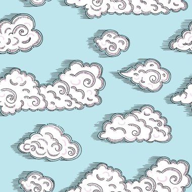 Elle Çizilmiş Bulutlar Vektör Kusursuz Desen