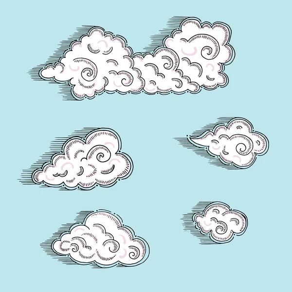 Hand Sketched White Clouds Vector Isolated Elements Set — Stockvektor