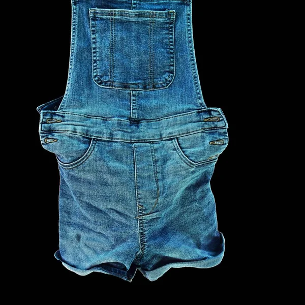 Close Woman Overall Short Blue Jean — Stock Photo, Image