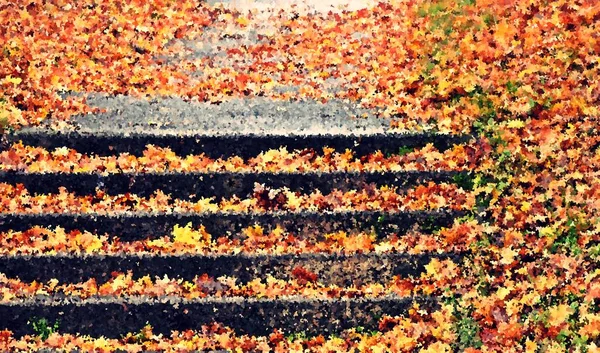 Nahaufnahme Von Herbstfarbenen Blättern Auf Treppen Park Impression — Stockfoto
