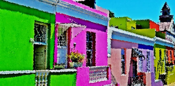 Paisagem Com Casas Coloridas Kaap Cape Town Impression — Fotografia de Stock