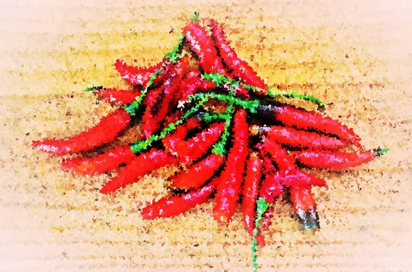 Close Red Chili Peppers Mixed Media — Stock fotografie