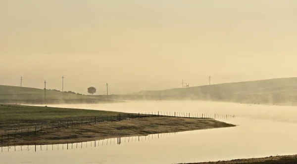 Landscape Early Morning Fog Little Lake — Photo