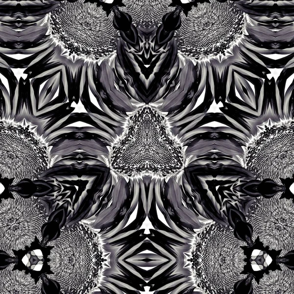 Dekorativní Květinový Digitální Kaleidoskop Vzor Monochromatický — Stock fotografie