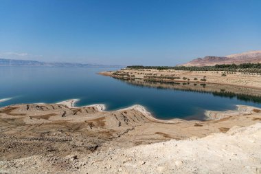The salty shore of Dead Sea, salt crystals, salt bottom, Dead Sea Mud, there is no life , impossible to drown