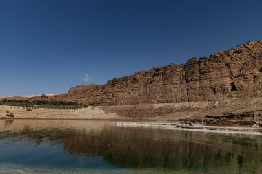 dead sea coast with mountain view