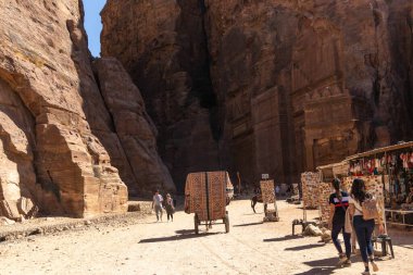 Petra Jordan 'da kayaların arasında seyahat etmek 