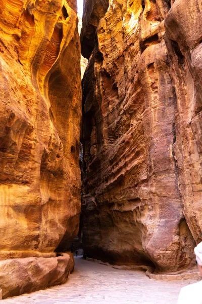Voyage Travers Les Gorges Étroites Jordanie Petra — Photo