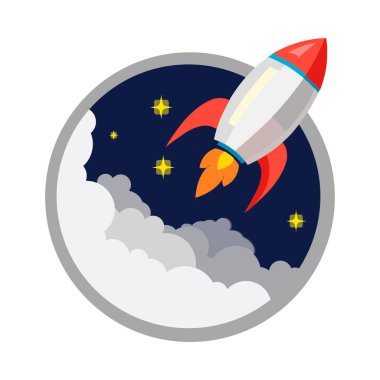 Rocket. Spaceship icon in flat design