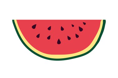 Watermelon fruit slice with seeds flat color art vector icon for apps and websites. On White Background.