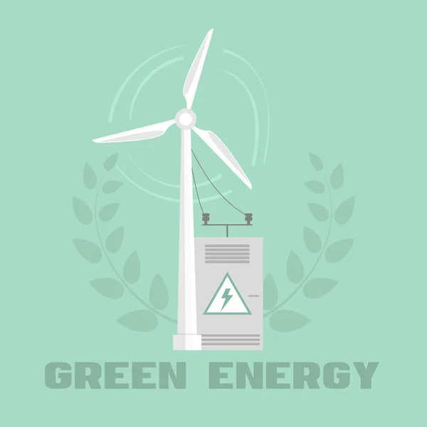 Windmill Electrical Substation Green Background Using Safe Sustainable Energy Planet — Stock Vector