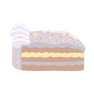 Kremalı ve yıldızlı el yapımı çikolatalı pasta. Klip sanatı beyaz arkaplanda izole edildi.