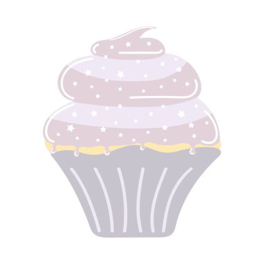 Kremalı ve yıldızlı el yapımı kek. Klip sanatı beyaz arkaplanda izole edildi.