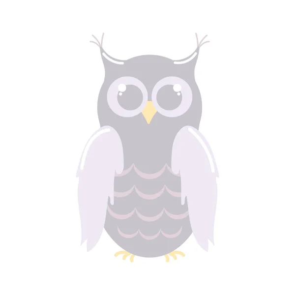 Cute Blue Owl Big Eyes Tassels Ears Drawing Hand Childish — Stock Vector
