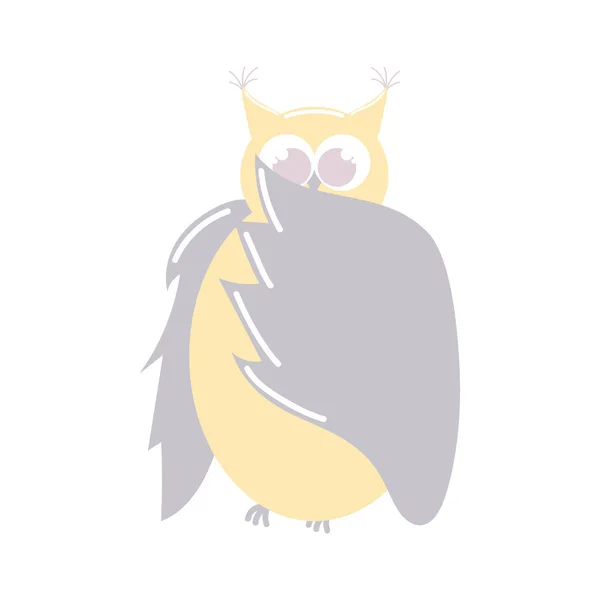 Cute Yellow Blue Owl Hides Its Wings Childish Cartoon Illustration — Stock Vector