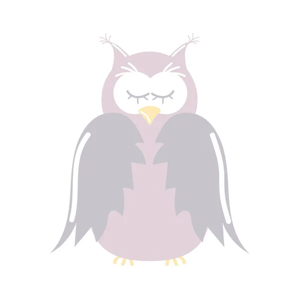 Cute Owl Sleeping Hand Drawing Childish Cartoon Illustration Isolated White — Stock Vector
