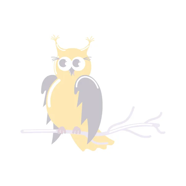 Cute Yellow Owl Branch Children Hand Drawn Illustration Isolated White — Stock Vector