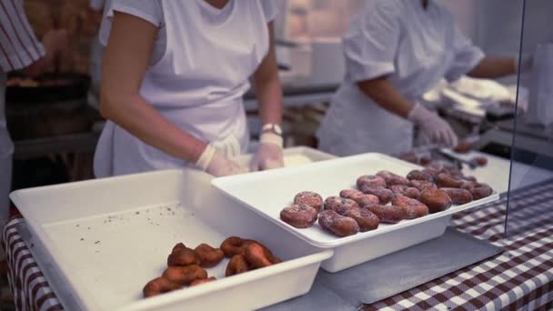 Preparation Sugar Donuts Sprinkled Sugar Aniseed Traditional Dessert Brunyols Catalonia — Wideo stockowe