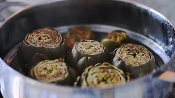 Steamed Artichoke Mediterranean Homemade Cuisine — Vídeo de Stock