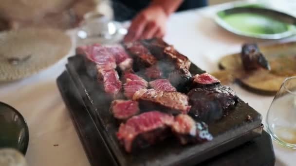 Steak Grilled Hot Stone — Stockvideo