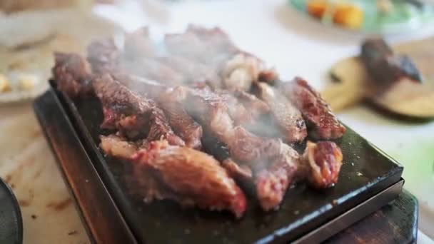 Steak Hot Stone Cooking — Vídeo de Stock