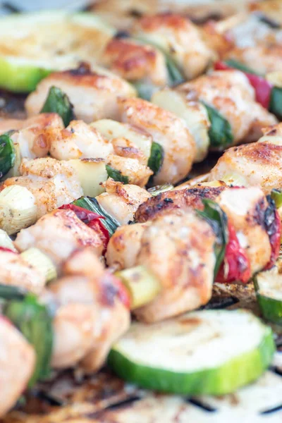 Chicken Breast Pork Meat Pulled Wooden Skewer Fresh Colorful Tasty — Φωτογραφία Αρχείου