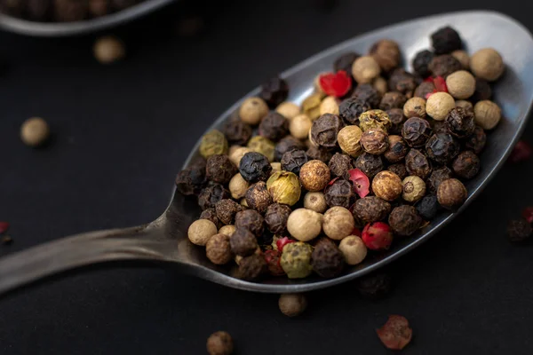 Various Colored Pepercorns Dark Background — Stok fotoğraf