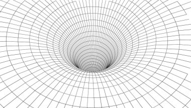 Üç boyutlu bir kablo çizim tünelinin vektör çizimi. Uzay ve zamanın dokusunu temsil eden ağ solucan deliği modeli.