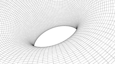Üç boyutlu bir kablo çizim tünelinin vektör çizimi. Uzay ve zamanın dokusunu temsil eden ağ solucan deliği modeli.