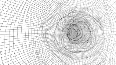 Uzay ve zamanın dokusunu temsil eden ağ solucan deliği modeli.