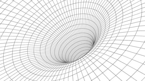 Üç boyutlu bir kablo çizim tünelinin vektör çizimi. Uzay ve zamanın dokusunu temsil eden ağ solucan deliği modeli.