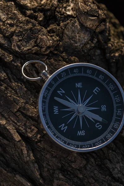 Gümüş metal bir pusulayı yakından çek. Her zaman iğnesini kuzeye doğru tutar.