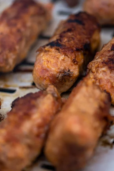 Comida Romena Tradicional Chamada Mici Que Consiste Rolos Carne Porco — Fotografia de Stock