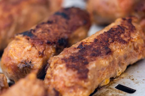 Comida Romena Tradicional Chamada Mici Que Consiste Rolos Carne Porco — Fotografia de Stock