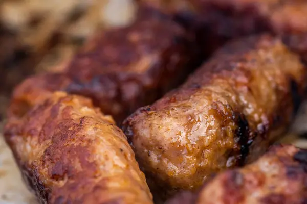 Comida Romena Tradicional Chamada Mici Que Consiste Rolos Carne Porco — Fotografia de Stock