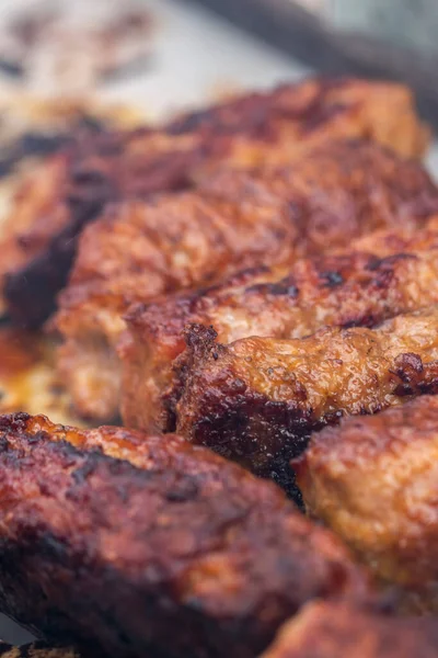 Comida Romena Tradicional Chamada Mici Que Consiste Rolos Carne Porco — Fotografia de Stock