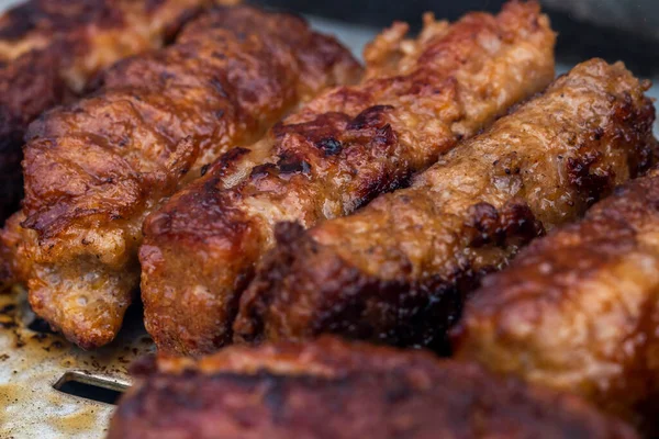Makanan Tradisional Rumania Yang Disebut Mici Terdiri Dari Daging Babi — Stok Foto