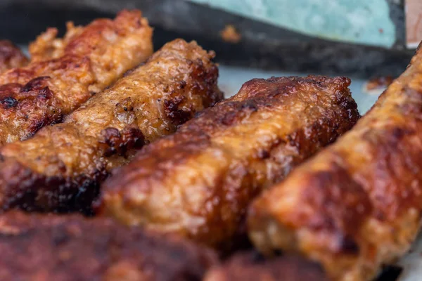 Traditional Romanian Food Called Mici Which Consist Pork Meat Rolls — Stock fotografie