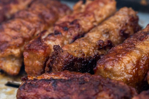Traditional Romanian Food Called Mici Which Consist Pork Meat Rolls — Stock Fotó