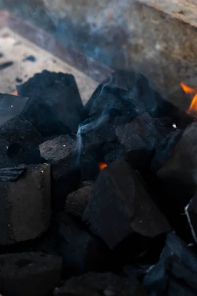 Close Tiro Madeira Chamas Carvão Usado Para Churrasco — Fotografia de Stock