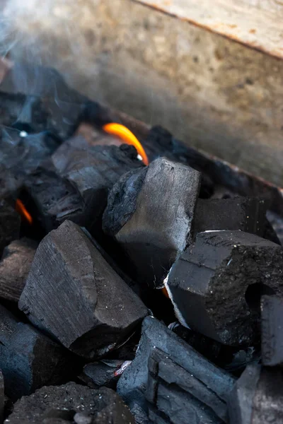 Gros Plan Sur Bois Brûlé Charbon Bois Utilisés Pour Barbecue — Photo