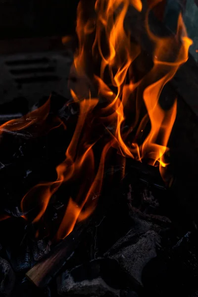 Close Shot Burning Wood Charcoal Used Barbeque — Stock Photo, Image