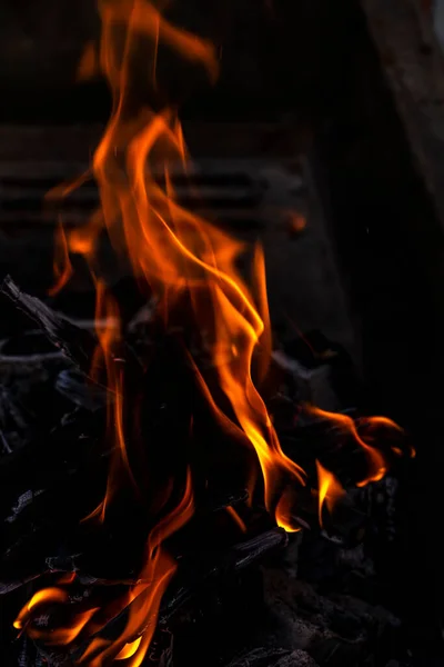 Close Shot Van Brandend Hout Houtskool Gebruikt Voor Barbecue — Stockfoto