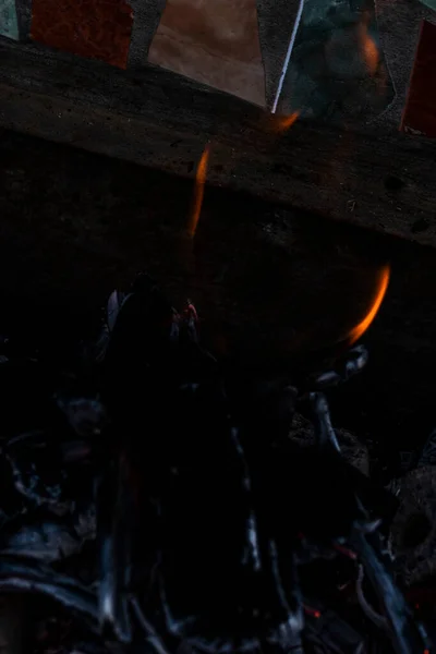 Gros Plan Sur Bois Brûlé Charbon Bois Utilisés Pour Barbecue — Photo