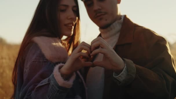 Boyfriends Make Heart With Their Hands at sunset — Wideo stockowe