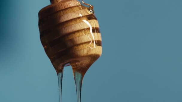Nahaufnahme eines tropfenden Löffels Honig — Stockvideo